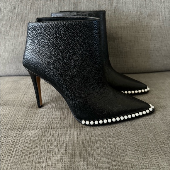 Karl Lagerfeld Cyron Black Leather Beaded Stiletto Booties - Picture 2 of 6